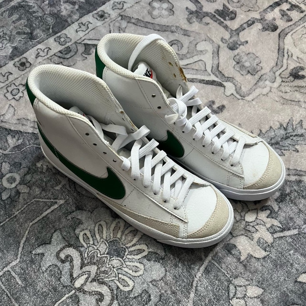 Nike White and Green High-Top Sneakers